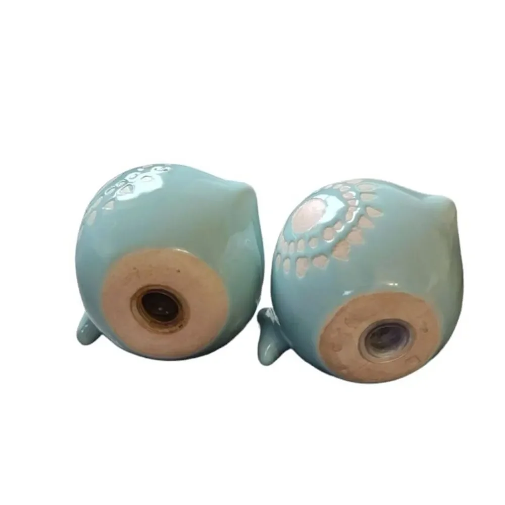 Pottery Salt & Pepper Shakers Set Fish Blue Nautical Coastal Decor Unique